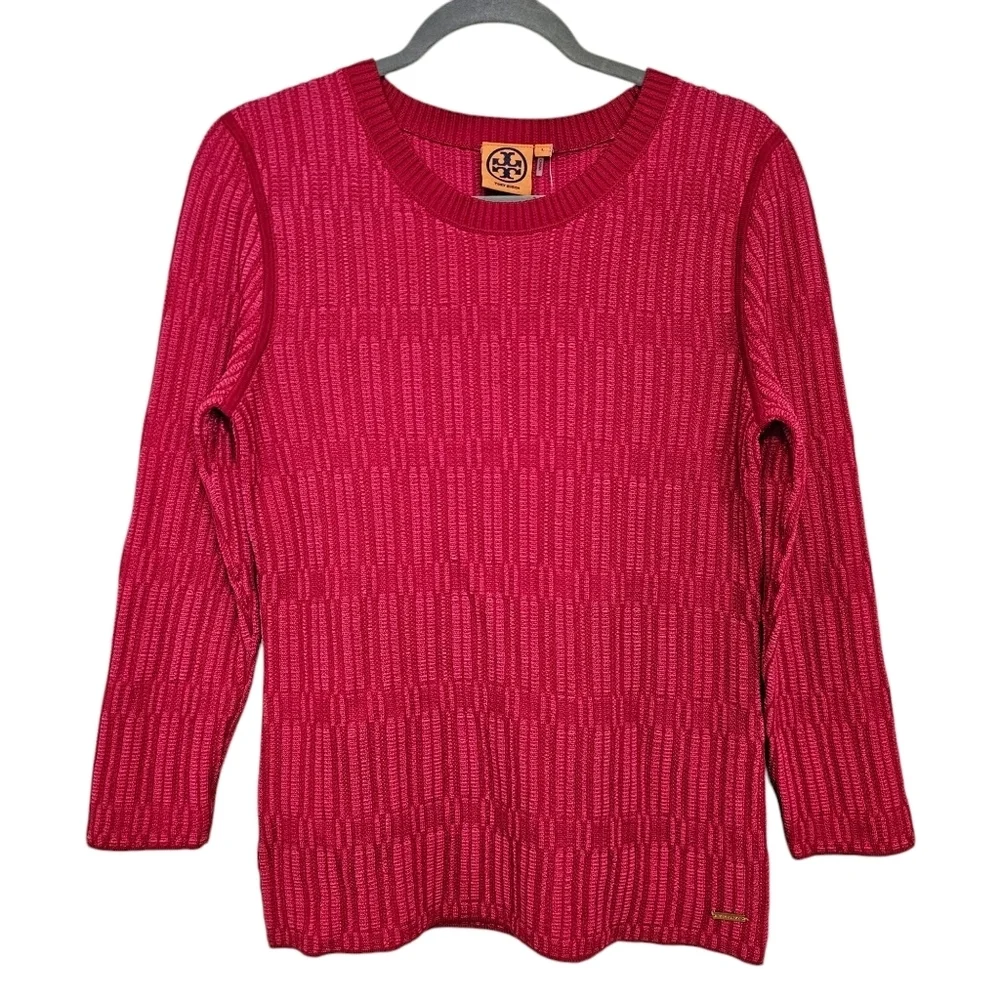 Tory Burch Knit Preppy Ribbed Sweater Textured Classic Strech